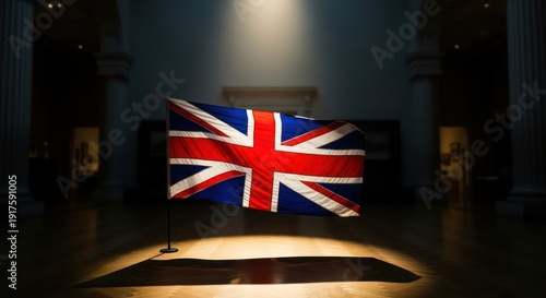 Union Jack in a Spotlighted Gallery a testament to history and heritage preserved with reverence