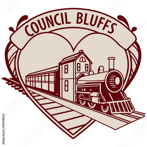 Historic Council Bluffs Train Station and Locomotive Heart Emblem