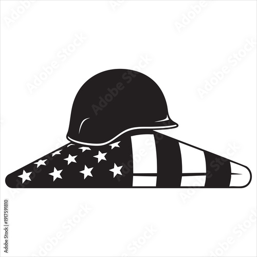 Soldier's helmet on folded American flag.