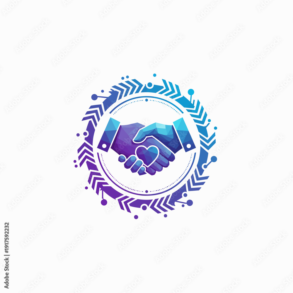Obraz premium Handshake emblem surrounded by laurel wreath, symbolizing partnership and unity