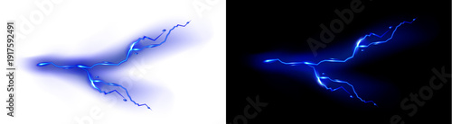 Canvastavla PNG image of Brilliant electric blue lightning strike effect generating powerful