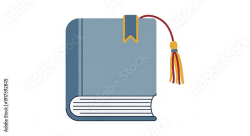 Illustration of a blue book with a bookmark and tassel on a white background symbolizing education and learning