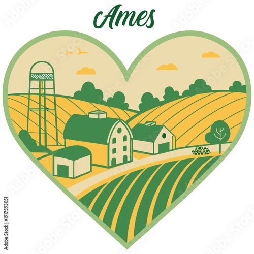 Wallpaper Mural Ames Iowa Farm Landscape in Heart Shape Illustration Torontodigital.ca
