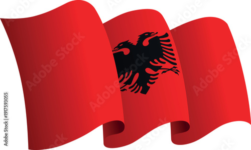 Flag of Albania. Ribbon style flag that conveys a sense of movement and waving effect