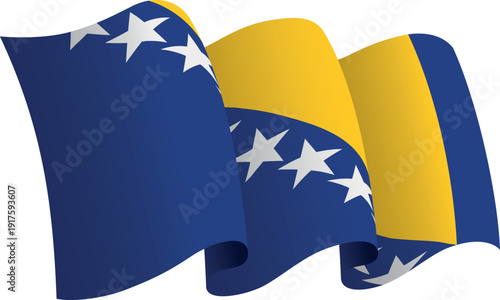 Flag of Bosnia And Herzegovina. Ribbon style flag that conveys a sense of movement and waving effect