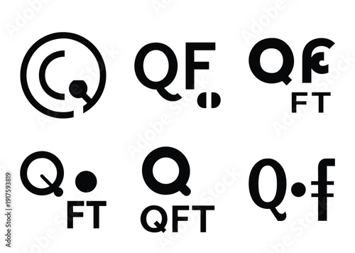 Variations of QF branding concepts with creative typographic lettermark design set