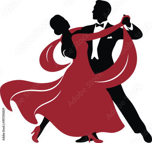 Elegant couple gracefully performing a beautiful ballroom dance routine with passion and style