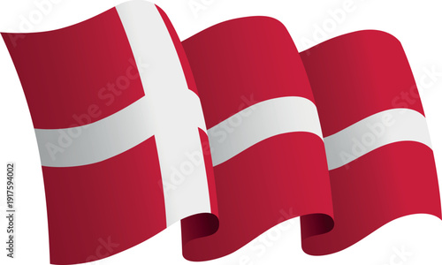 Flag of Denmark. Ribbon style flag that conveys a sense of movement and waving effect