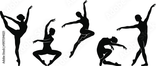 Artistic silhouettes of professional ballet dancers showcasing classical dance movements and elegant grace