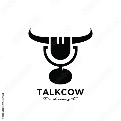 Talkcow Podcast Logo with Bull Horns and Microphone Symbol