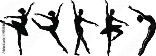 A beautiful collection of graceful ballerina silhouettes performing elegant dance moves