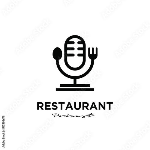 Restaurant Podcast Logo with Microphone, Spoon, and Fork Icon