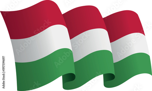 Flag of Hungary. Ribbon style flag that conveys a sense of movement and waving effect