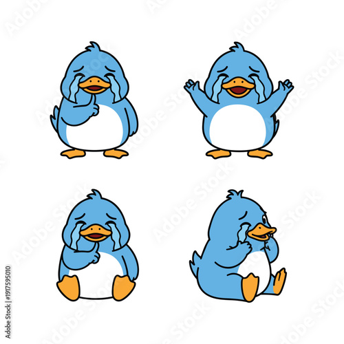 Cartoon penguin characters showing emotions on white background