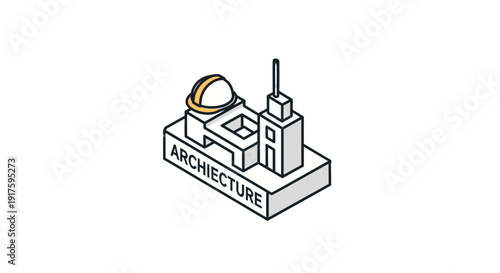 Simple line drawing of architectural structure on a base with the word Architecture.