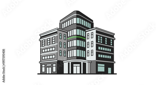 Modern office building with sleek architectural design.