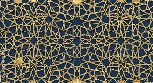 Luxury Golden Islamic Geometric Pattern on Elegant Navy Blue Background