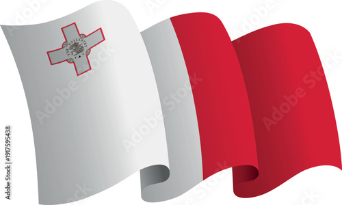 Flag of Malta. Ribbon style flag that conveys a sense of movement and waving effect