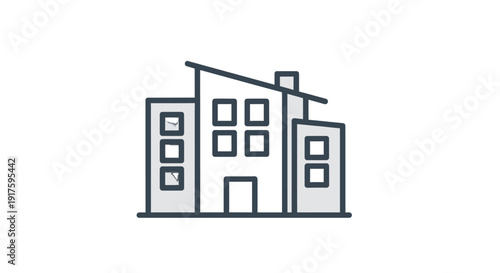Simple line drawing of a house with a pitched roof and chimney.