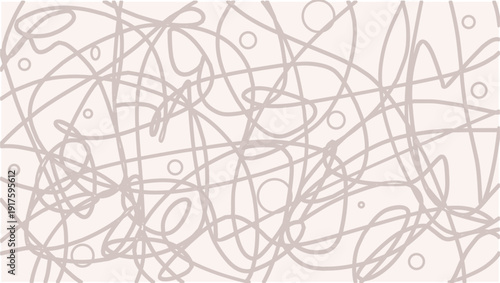 Abstract messy scribble line art on light pastel background.