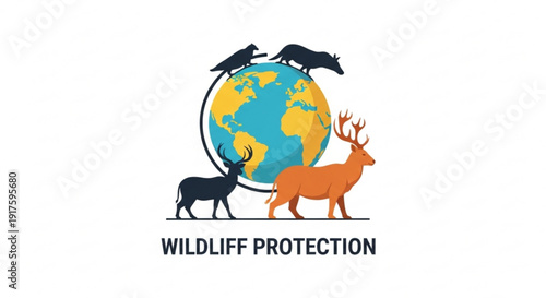 Wildlife protection logo with globe and animals conservation symbol