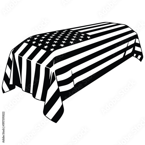 Draped American flag on a coffin, symbolic funeral tribute