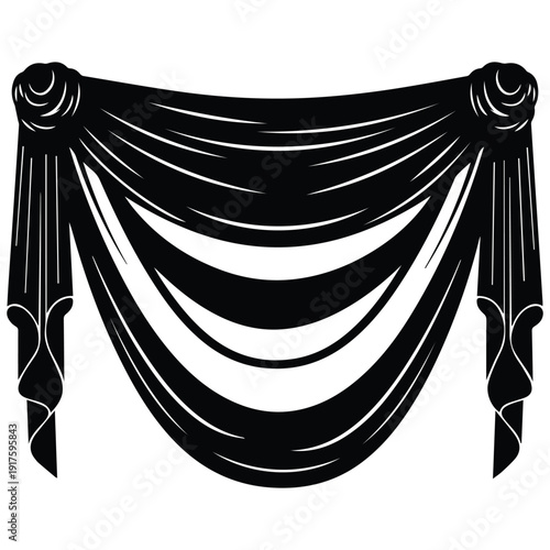 Elegant draped curtain with decorative swag and tassels