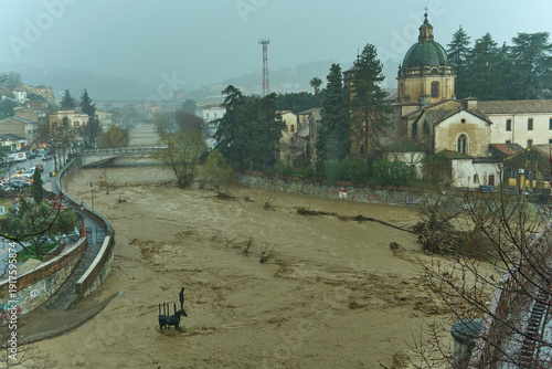 Busento river flooding cosenza city during heavy rain