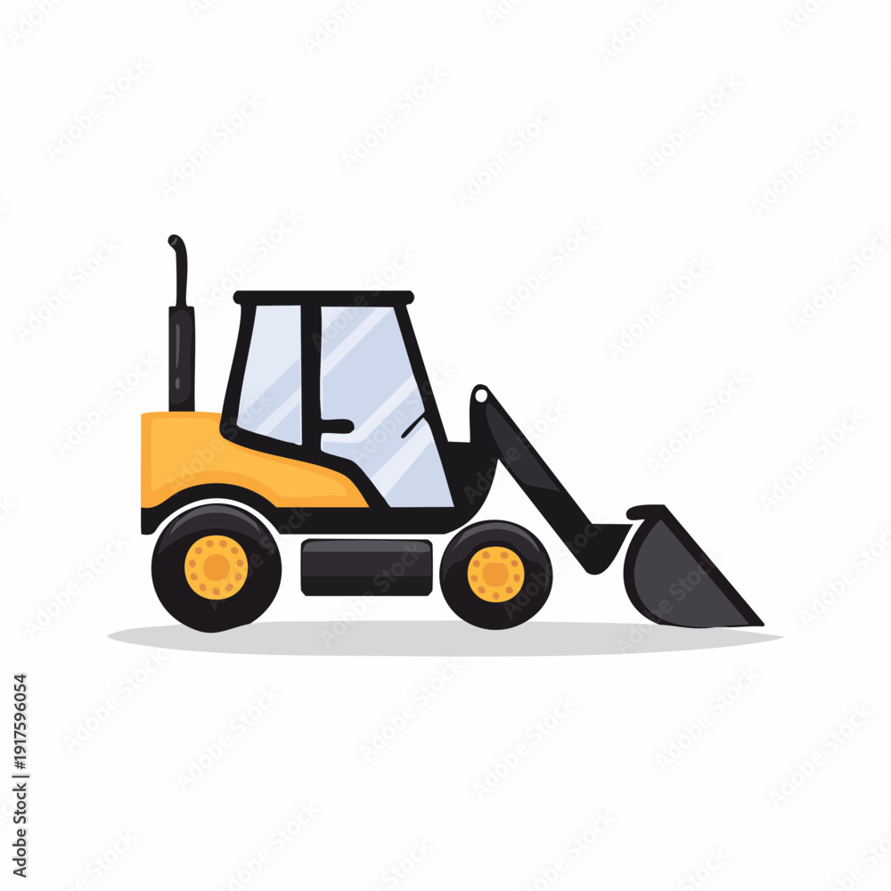 Naklejka premium Flat design concept of a powerful yellow front loader, representing essential construction and civil engineering equipment for material handling and site development