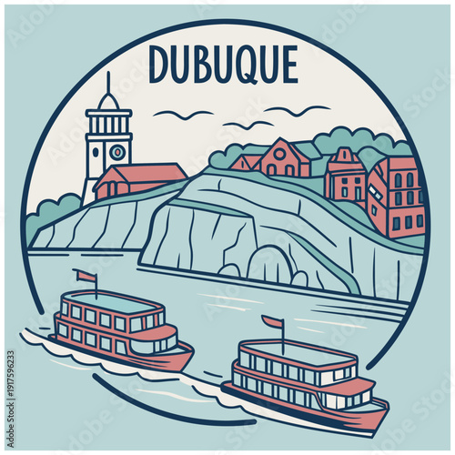 Scenic Dubuque Iowa River View with Historic Architecture and River Cruises