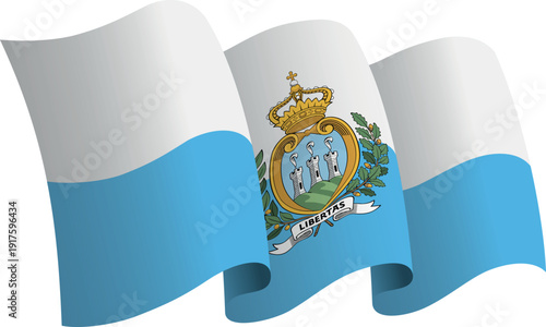 Flag of San Marino. Ribbon style flag that conveys a sense of movement and waving effect