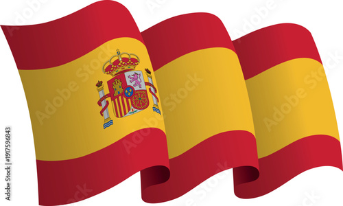 Flag of Spain. Ribbon style flag that conveys a sense of movement and waving effect