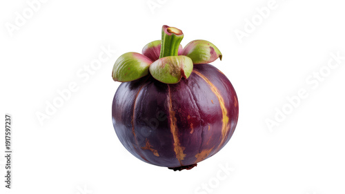 Fresh mangosteen fruit with green calyces on top isolated on white background transparent background