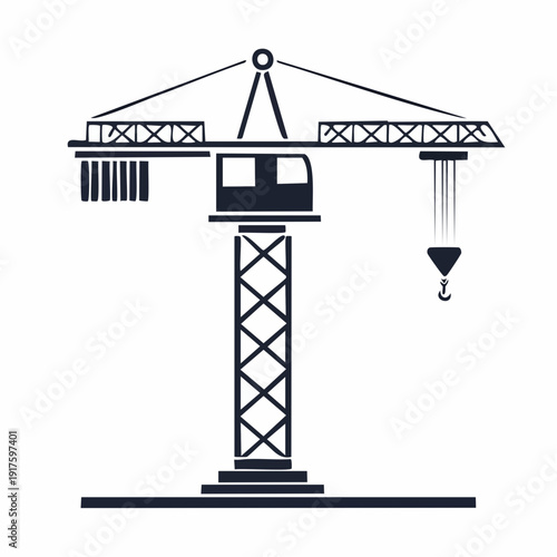 Minimalist vector illustration of a tower crane, emblematic of heavy construction, urban development, and industrial building projects on work sites