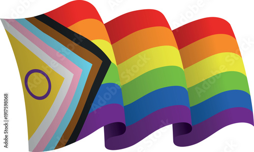 Flag of the Intersex Inclusive. LGBTQ. Ribbon style flag that conveys a sense of movement