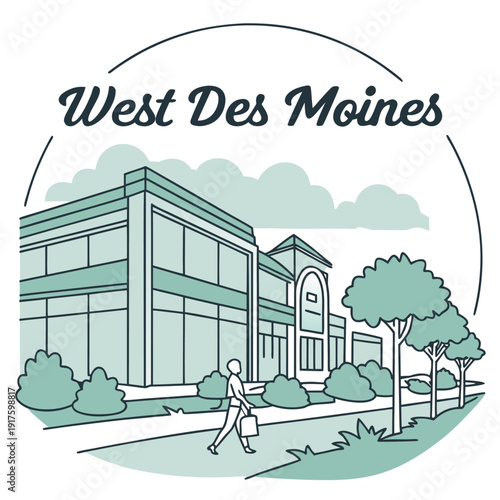 Modern Architecture in West Des Moines with Person Walking in Park Setting