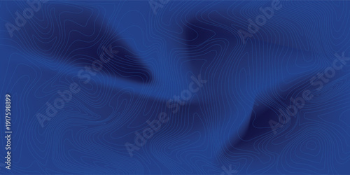 3D Sea Ocean Nautical Depth Topographic Topo Map Banner Background. Curvy Wavy Lines Vector Illustration. Hills, Rivers and Mountains. Geography Concept.