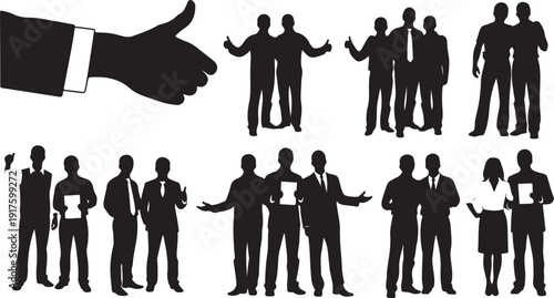 Business People Silhouettes in Various Communication and Agreement Postures