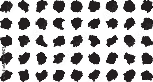 Black irregular shapes on a white background pattern design