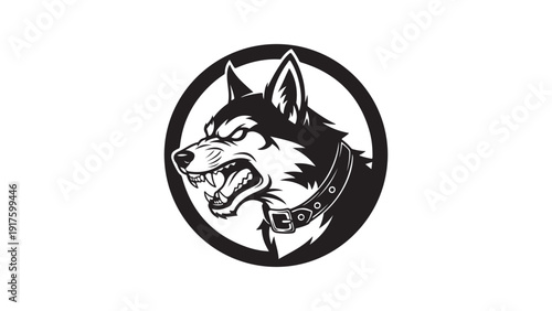 Aggressive husky dog head in circle vector art