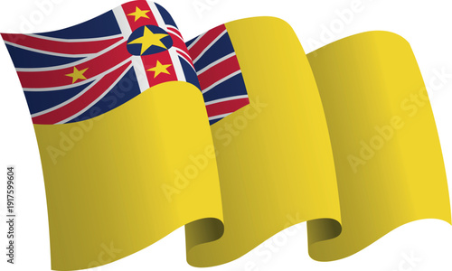 Flag of Niue. Ribbon style flag that conveys a sense of movement and waving effect