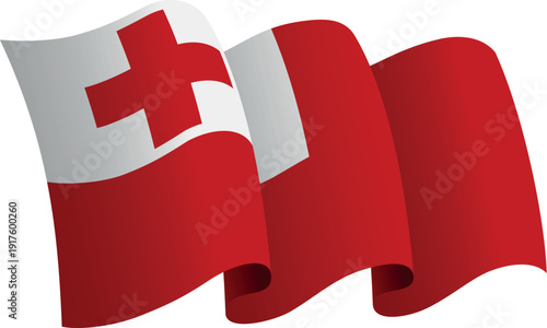 Flag of Tonga. Ribbon style flag that conveys a sense of movement and waving effect