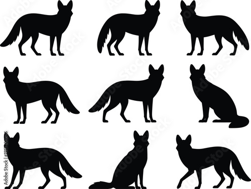 Black crocodile silhouette collection, alligator icons set, predatory reptile graphics, swamp wildlife vector, gavial and caiman nature design, river animal.