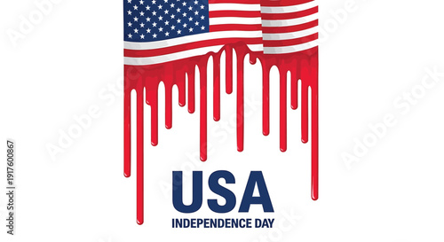American Independence Day vector graphic, USA flag with dripping red paint, patriotic symbol.