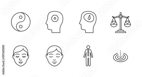 Self care and mental harmony line icons. editable stroke. concepts of inner balance and personal wellness