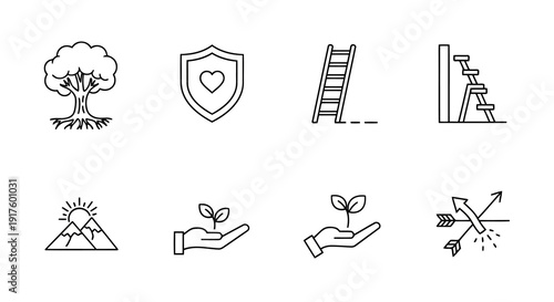 Icons for growth, security, ambition, and resilience in nature and life