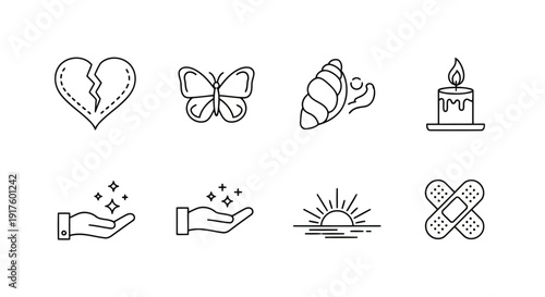 Line art symbols for healing grief transformation and hope