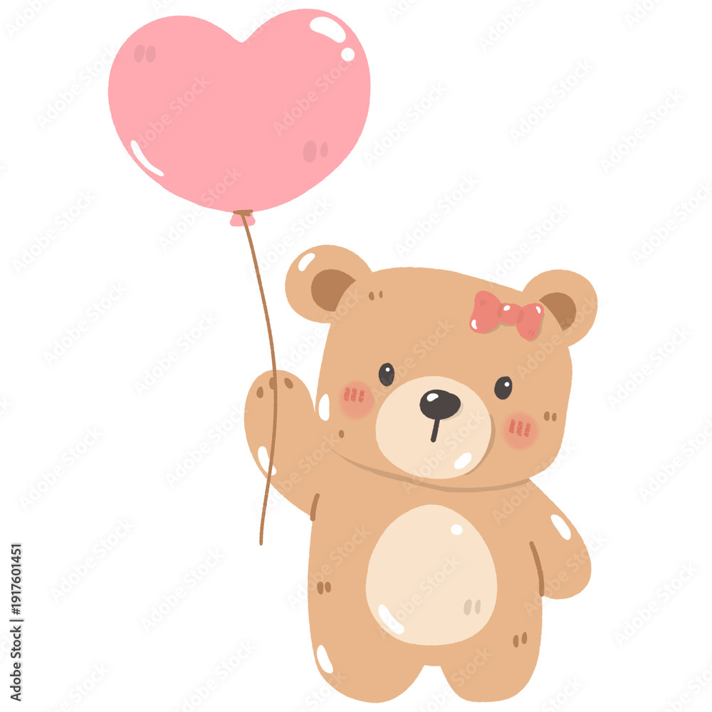 Fototapeta premium Cute Watercolor Teddy Bear Holding Pink and Blue Balloons Illustration: Adorable Baby Animal for Nursery Decor and Gender Reveal Party.