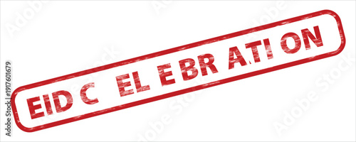 Eid Celebration red rubber stamp vector with distressed texture, isolated on transparent background. This graphic element features bold uppercase text within a rounded rectangular border
