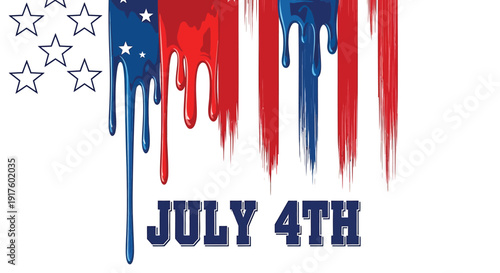 American Independence Day vector graphic, July 4th dripping USA flag design element, patriotic stars and colors.
